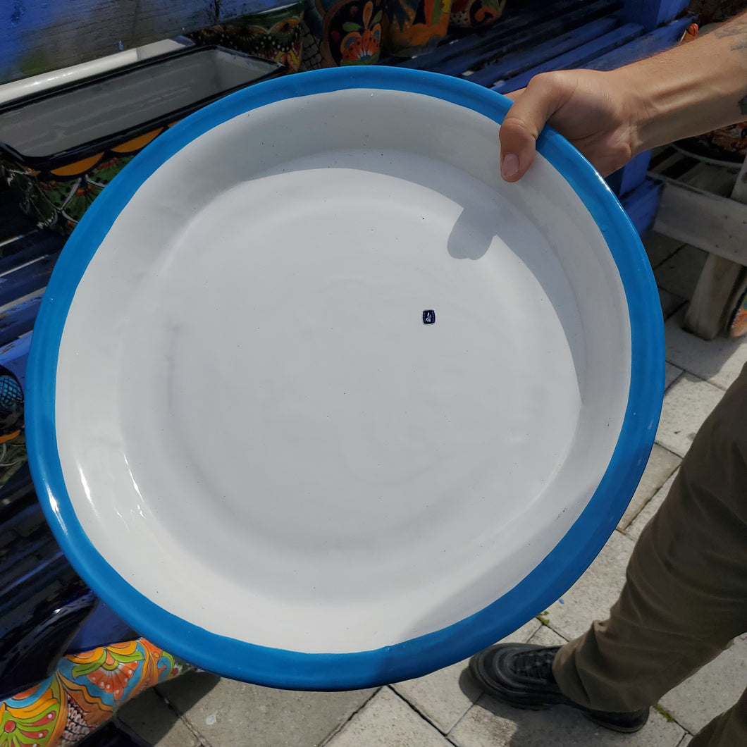 TC White Saucer, Light Blue Rim 17